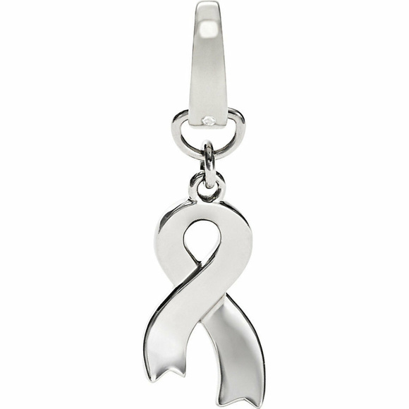 Fossil Silver Breast Cancer Awareness Ribbon Charm - Picture 1 of 1